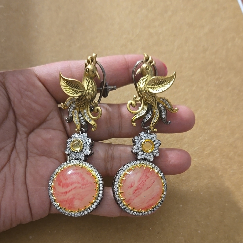 Elegant Gold and Pink Bird Earrings